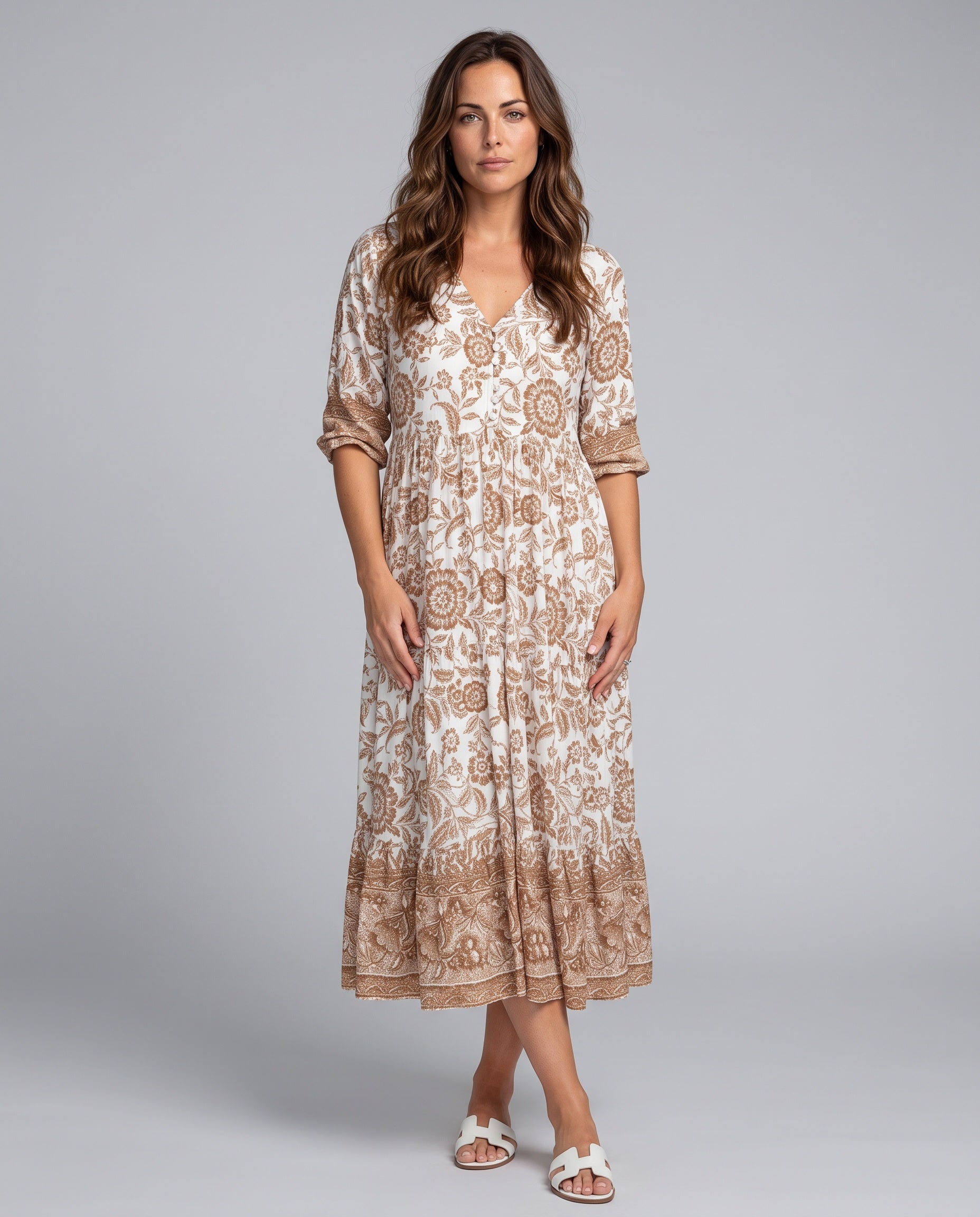 Soraya | Tiered Block Print Boho Midi Dress
