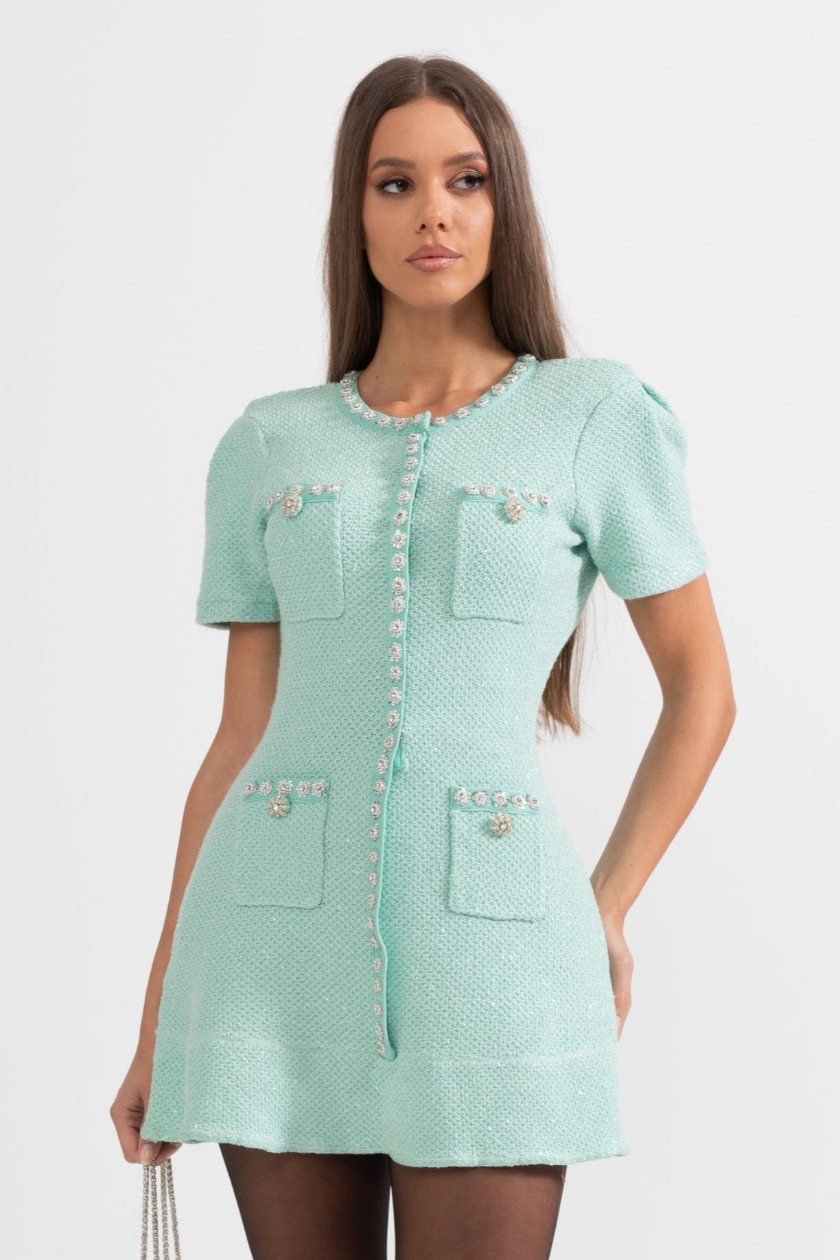 Nora | Short Sleeve Diamond-Print Cotton Mini Dress