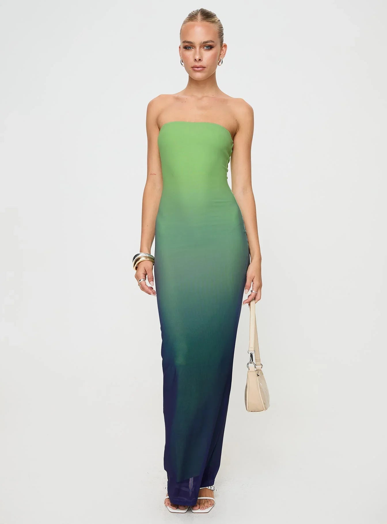 Delphine | Strapless Blue Green Ombre Maxi Dress