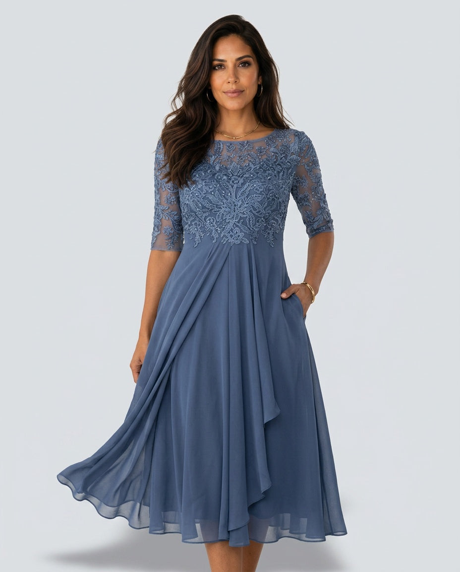 Giselle | Lace-Trim Midi Dress