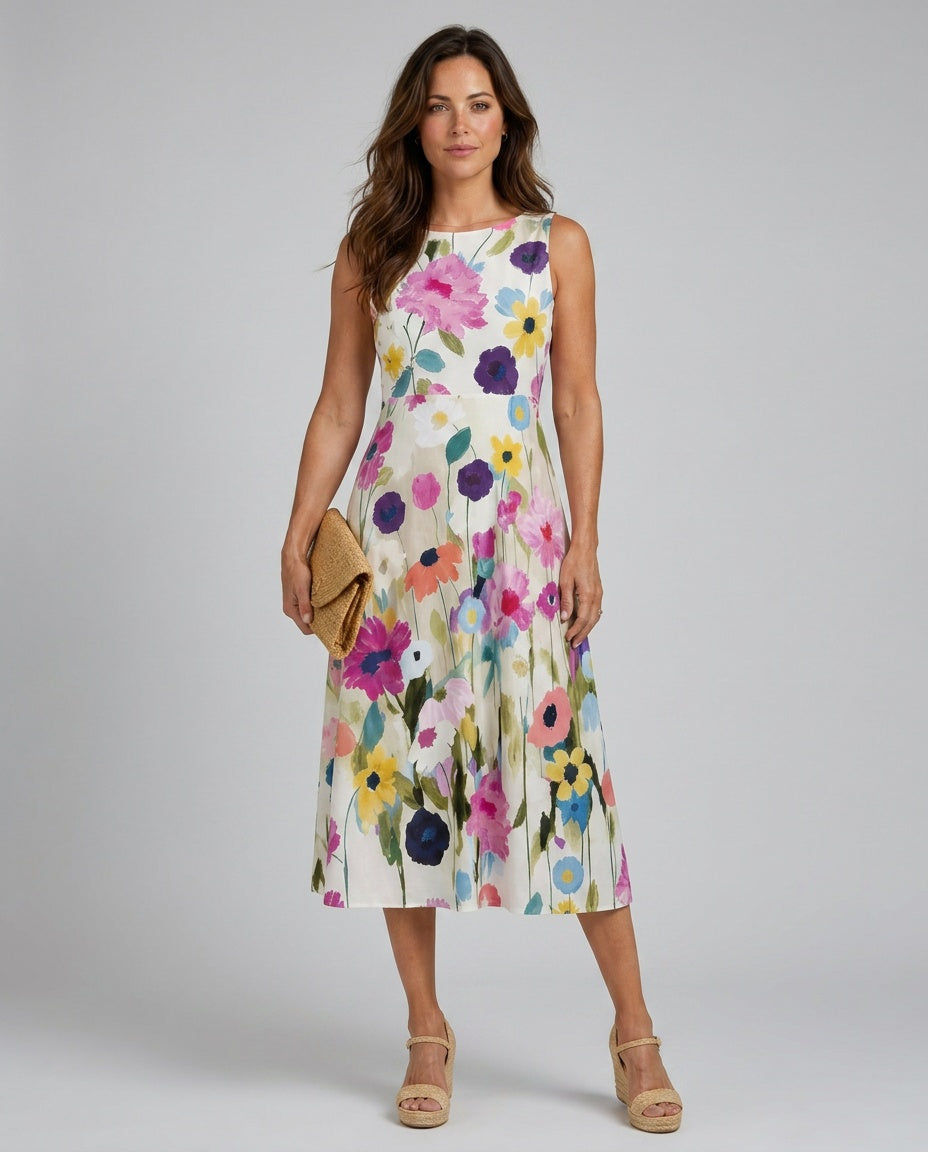 Florie | Floral Print Sleeveless Midi Dress