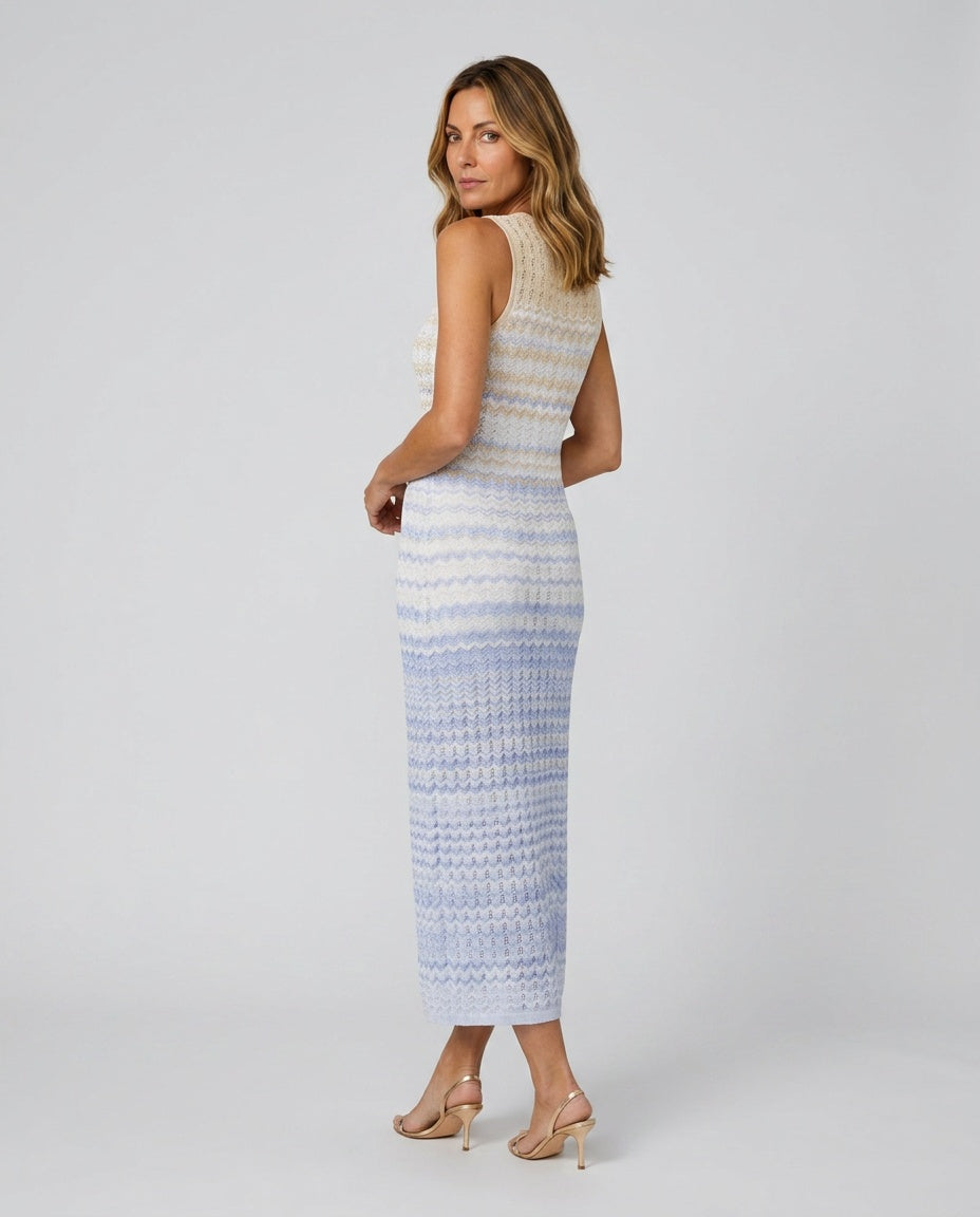 Cora | Chevron-knit Ombré Metallic Maxi Dress