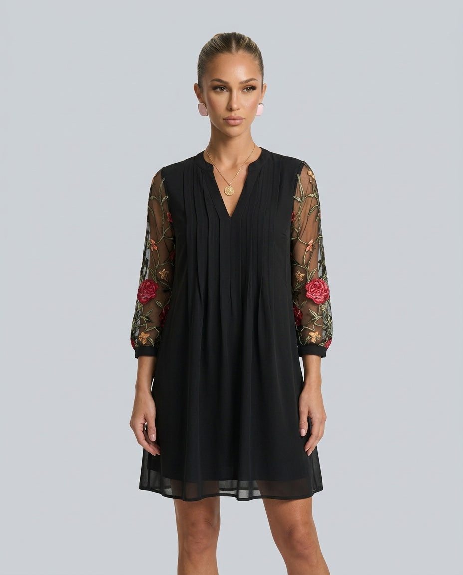 Malena | Sheer Long Sleeve V-Neck Mini Dress