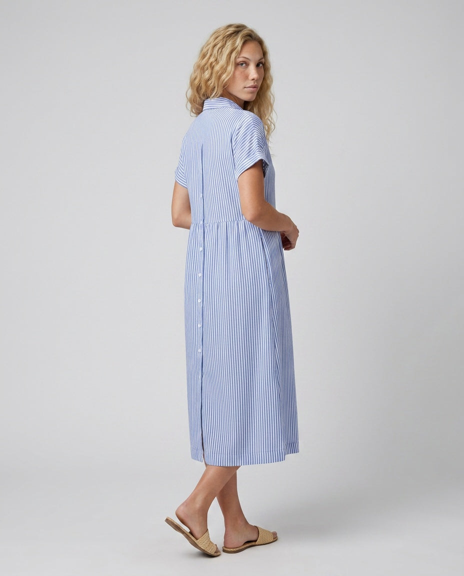 Anais | Short Sleeve Striped Midi Dress