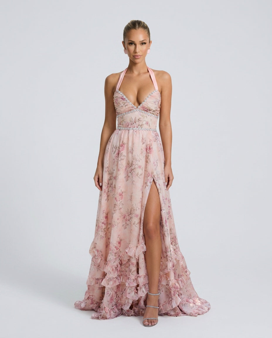 Fiorenza | Plunge Neck Floral Maxi Dress