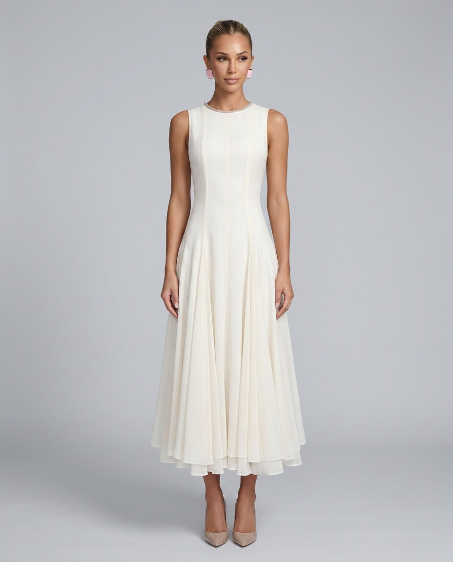 Dilek | Sleeveless Pleated A-Line Maxi Dress