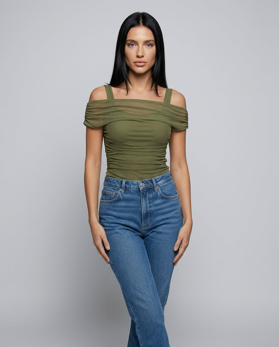 Colette | Ruched Mesh Crop Top