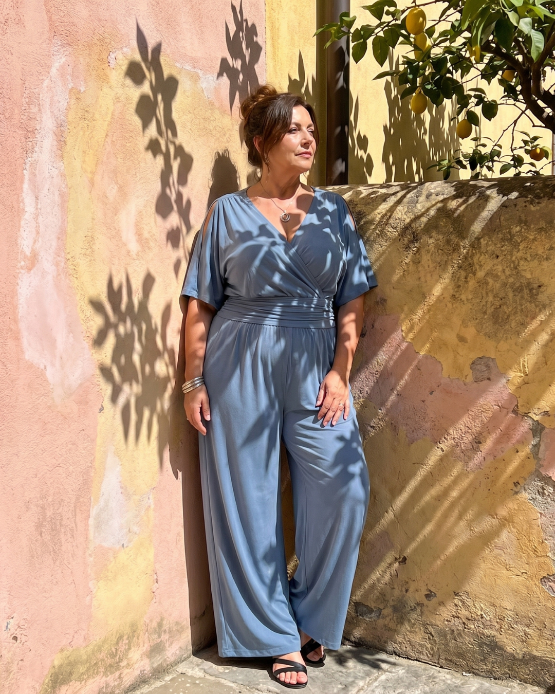 Una | Cold Shoulder Wrap Waist Relaxed Jumpsuit