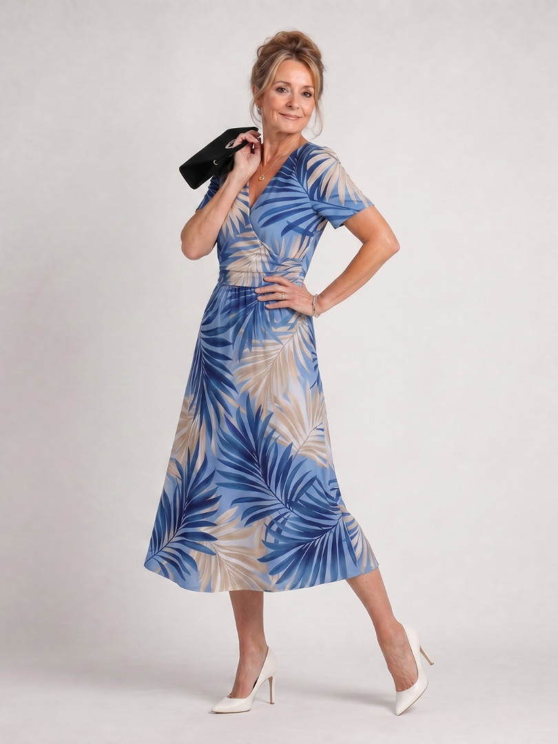 Jimena | Floral Print Short Sleeve V-Neck Midi Dress