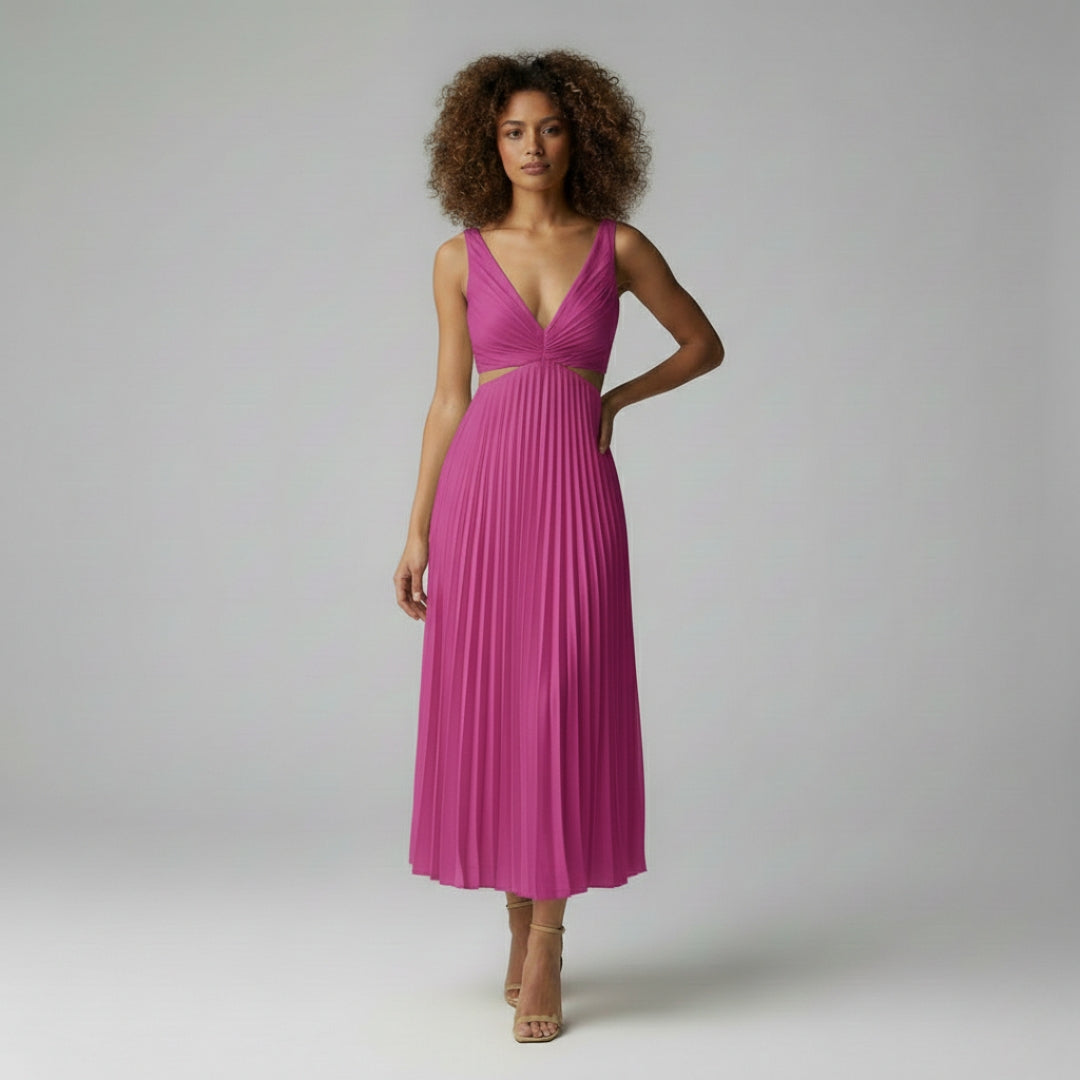 Harlow | V-Neck Pleated Midi Dress