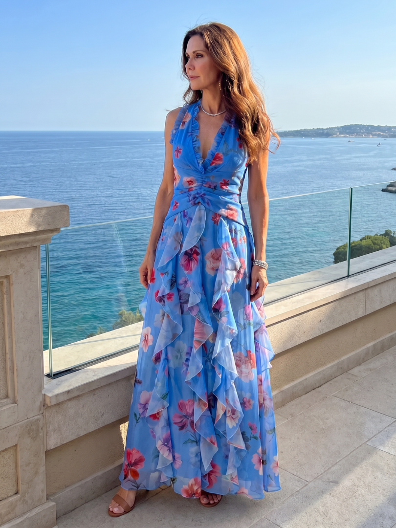 Piper | Halter Neck Ruched Floral Maxi Dress