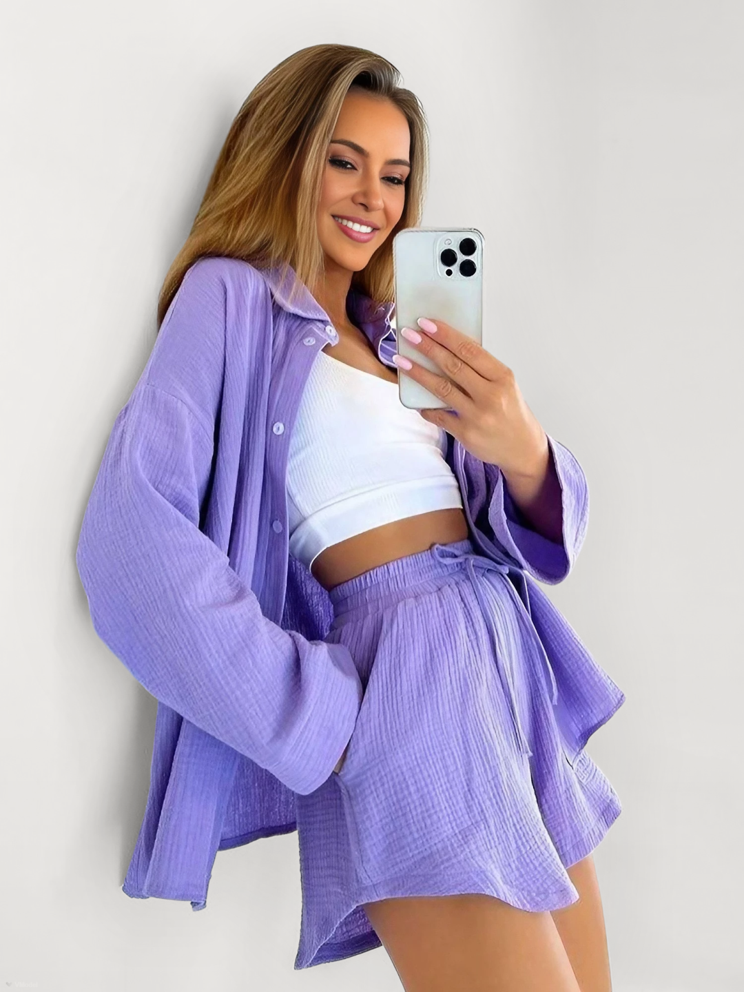 Valeria | Cotton-Blend Casual Top & Shorts Set