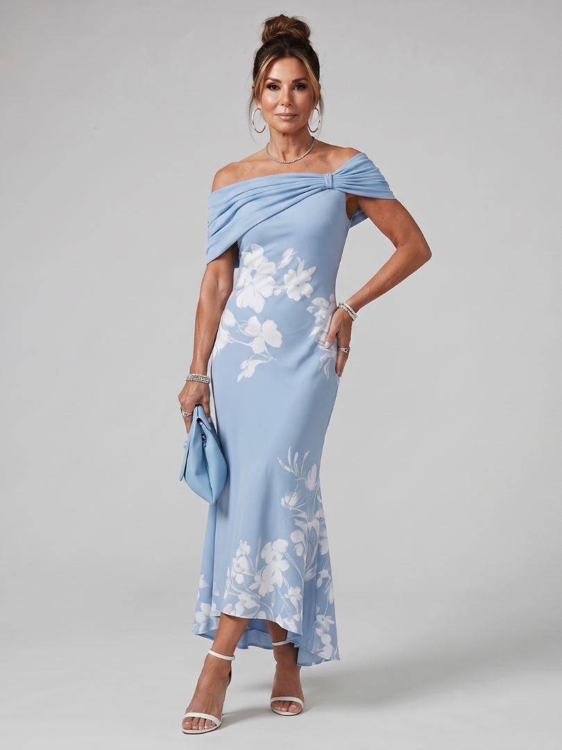 Cosma | Off-Shoulder Draped Midi Dress