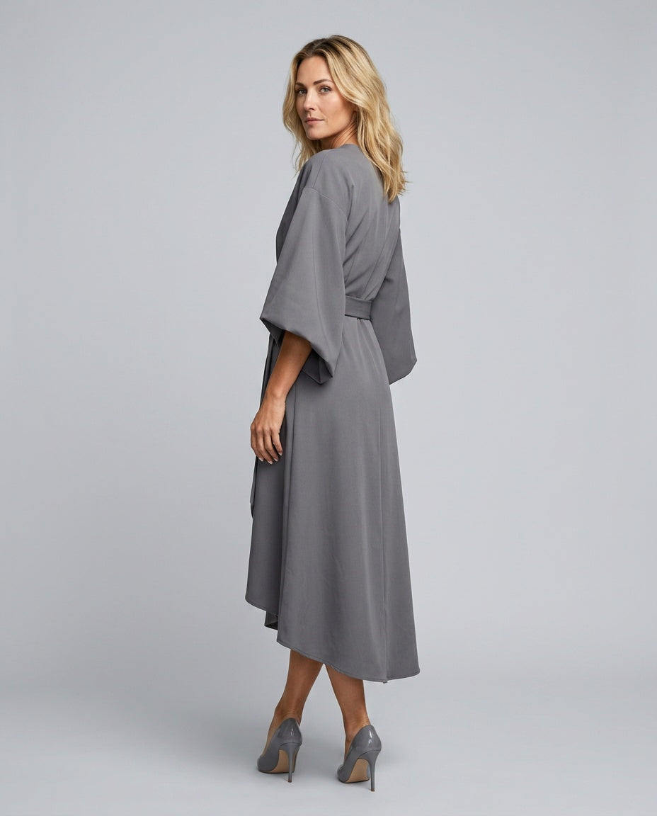 Sawyer | Cape Sleeve Asymmetric Draped Maxi Dress