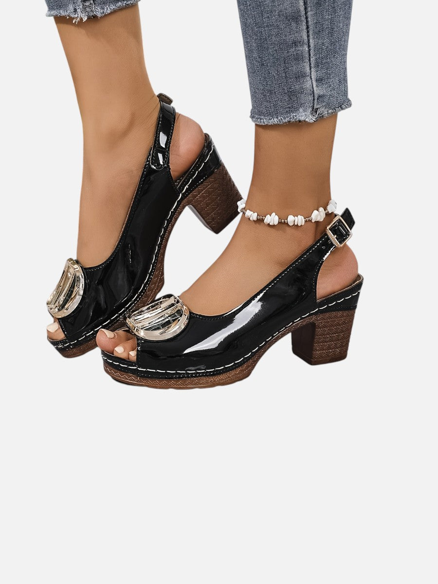 Stella | Glossy Strap Cushioned Heels