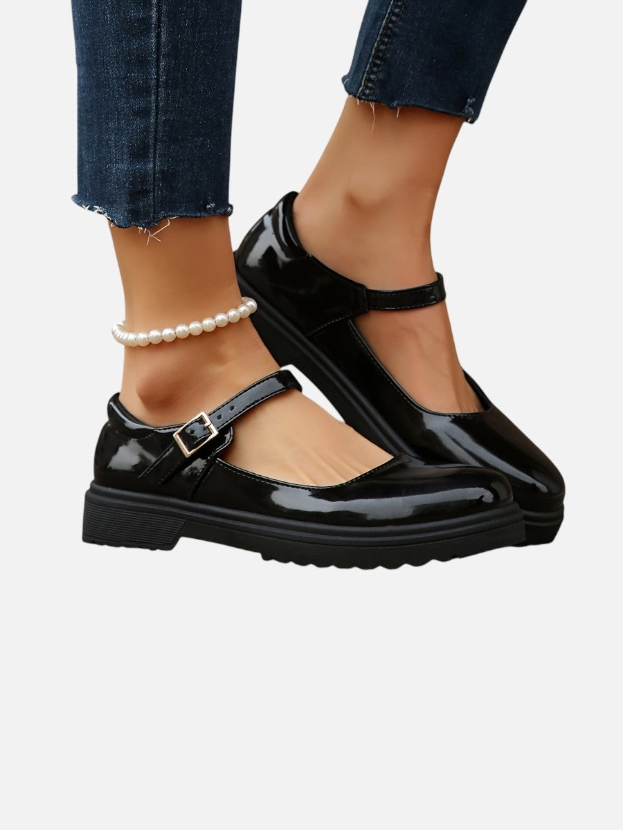Una | Glossy Leather-Look Mary Jane Loafers