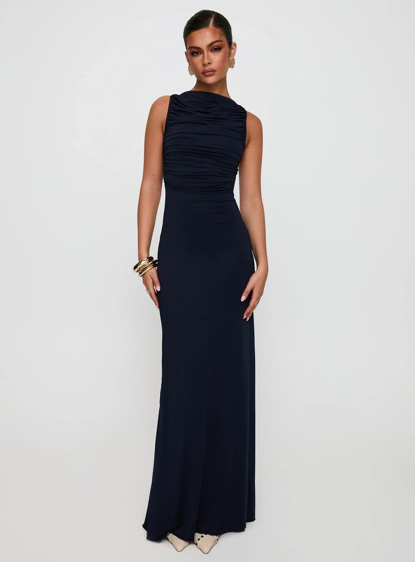 Pilar | Ruched Cut-Out High Split Maxi Dress