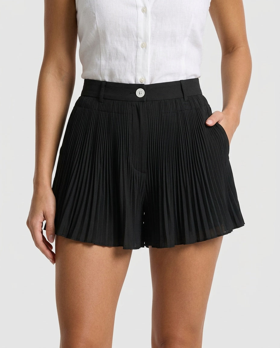 Riley | High Waist Pleated Shorts with Pockets