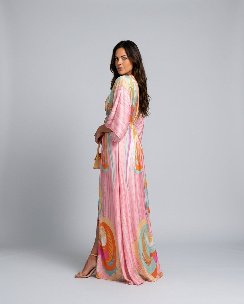 Marlowe | Drawstring Waist Boho Printed Maxi Dress