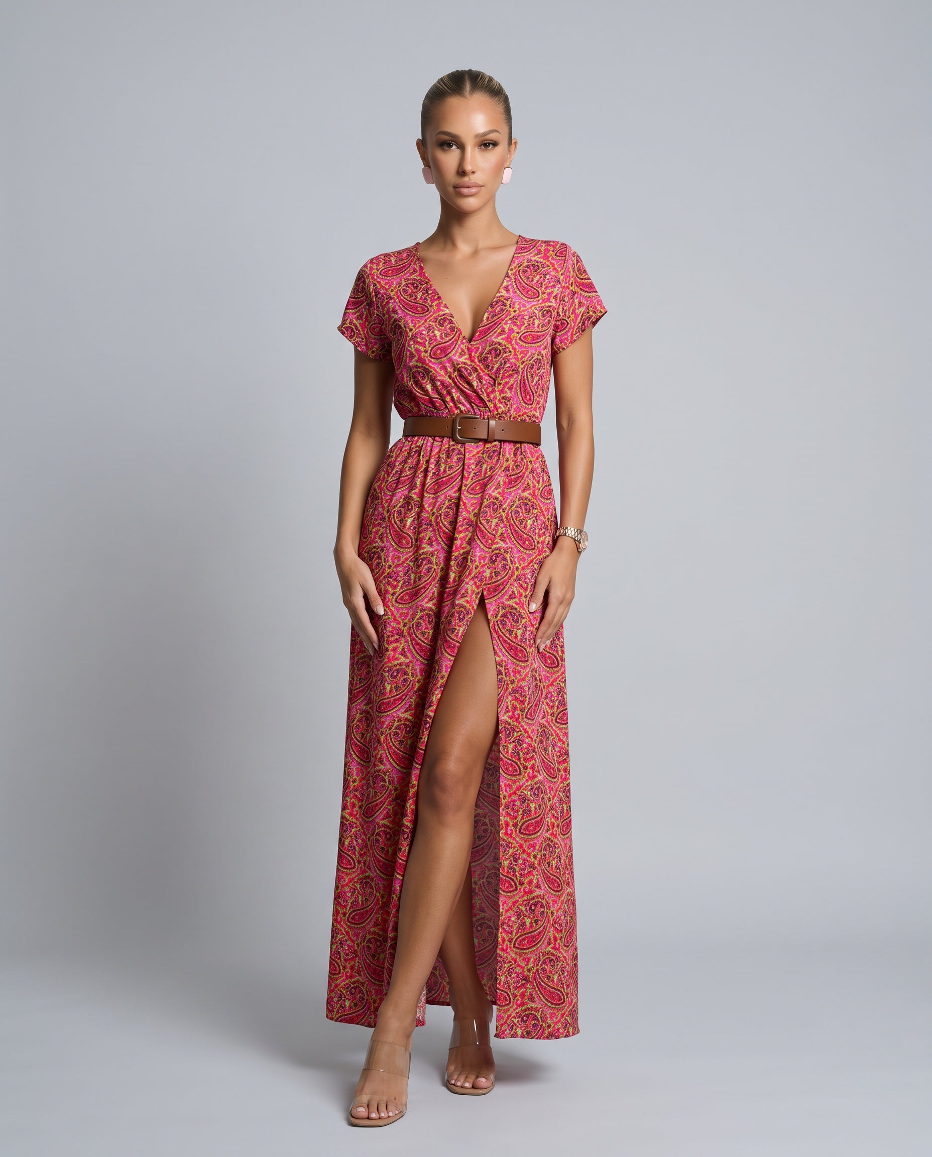 Delphine | V-Neck Belted Boho Maxi Dress