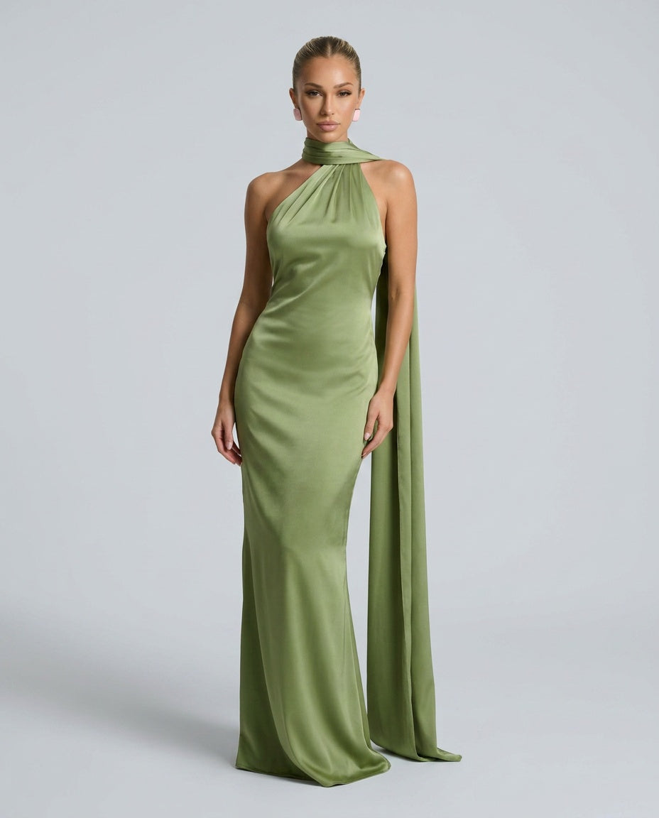 Ada | One-Shoulder Open Back Satin Maxi Dress