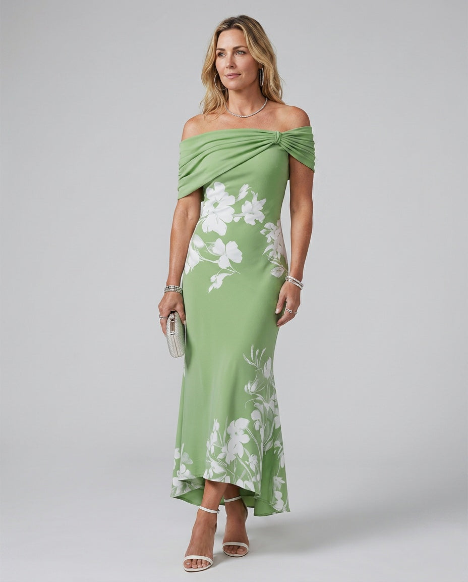 Cosma | Off-Shoulder Draped Midi Dress
