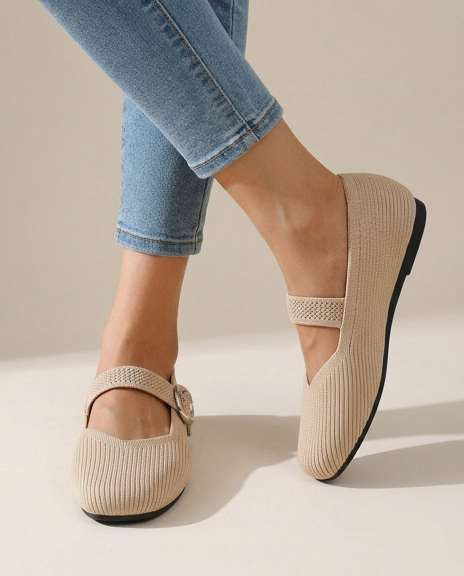 Giselle | Square Toe Knit Mary Jane Flats