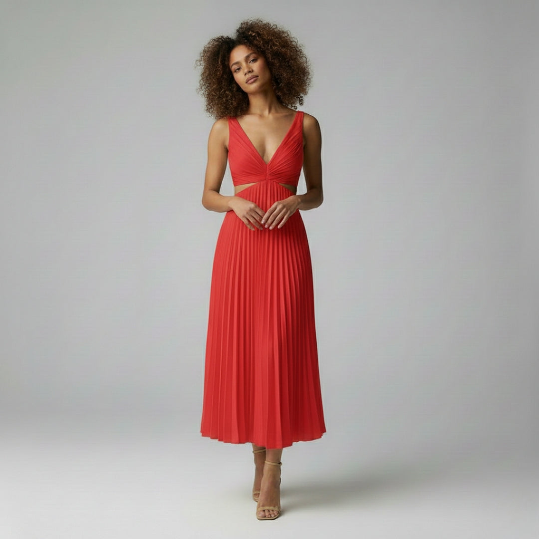 Harlow | V-Neck Pleated Midi Dress