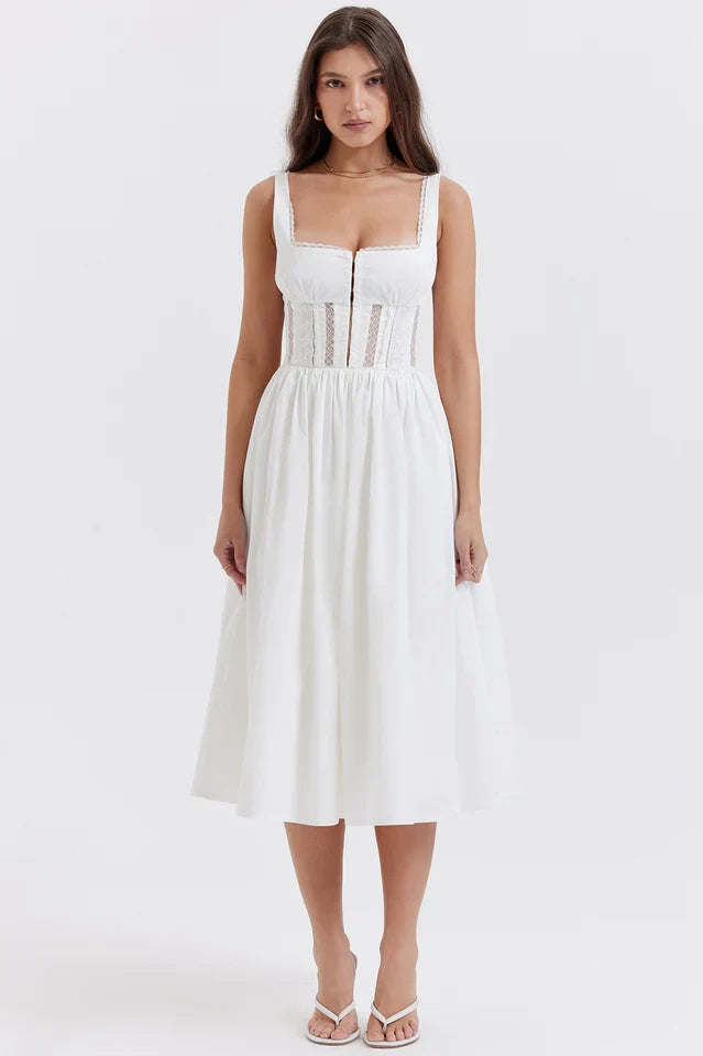 Sadie | Lace Trim Cocktail Midi Dress