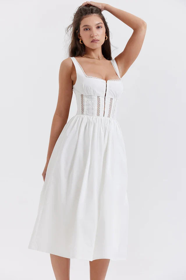Sadie | Lace Trim Cocktail Midi Dress