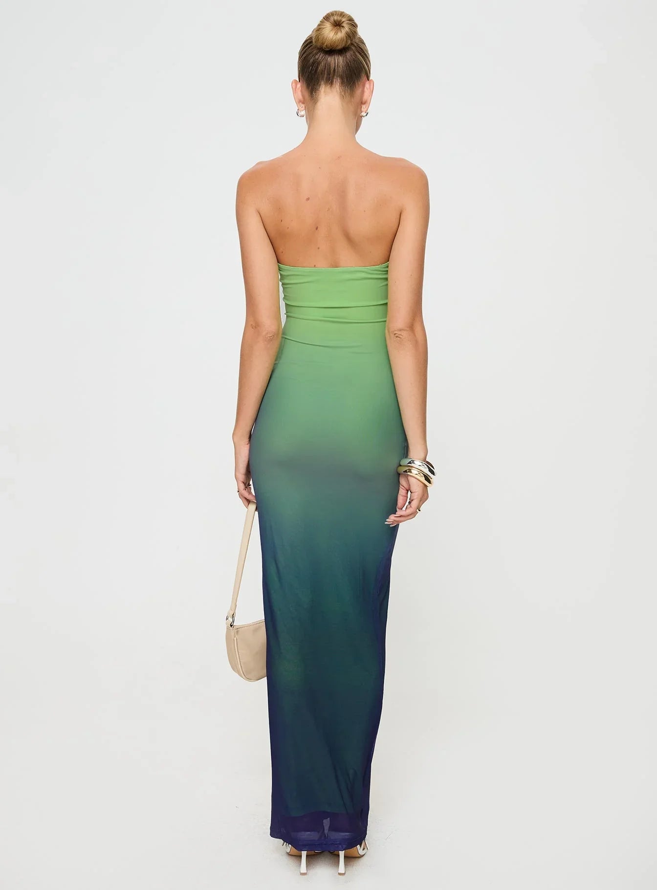 Delphine | Strapless Blue Green Ombre Maxi Dress