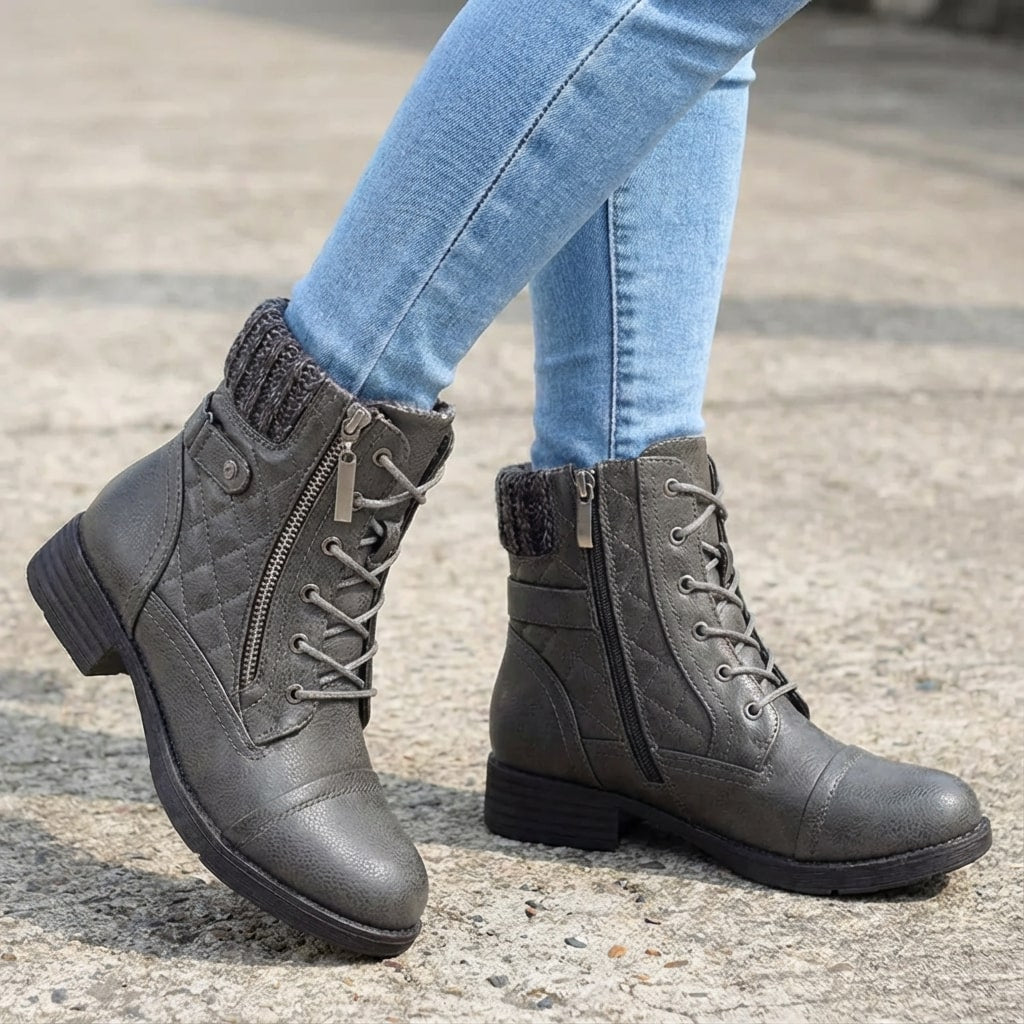 Ancona | Block Heel Leather-Look Ankle Boots