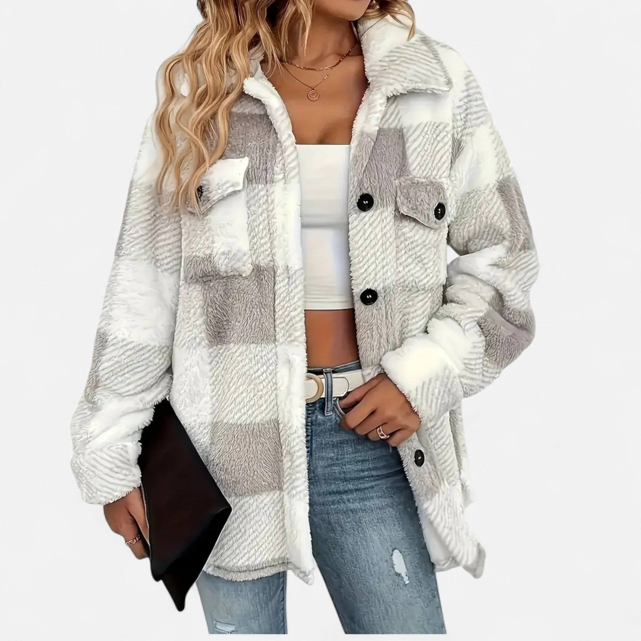 Piper | Check Print Button Front Sherpa Jacket