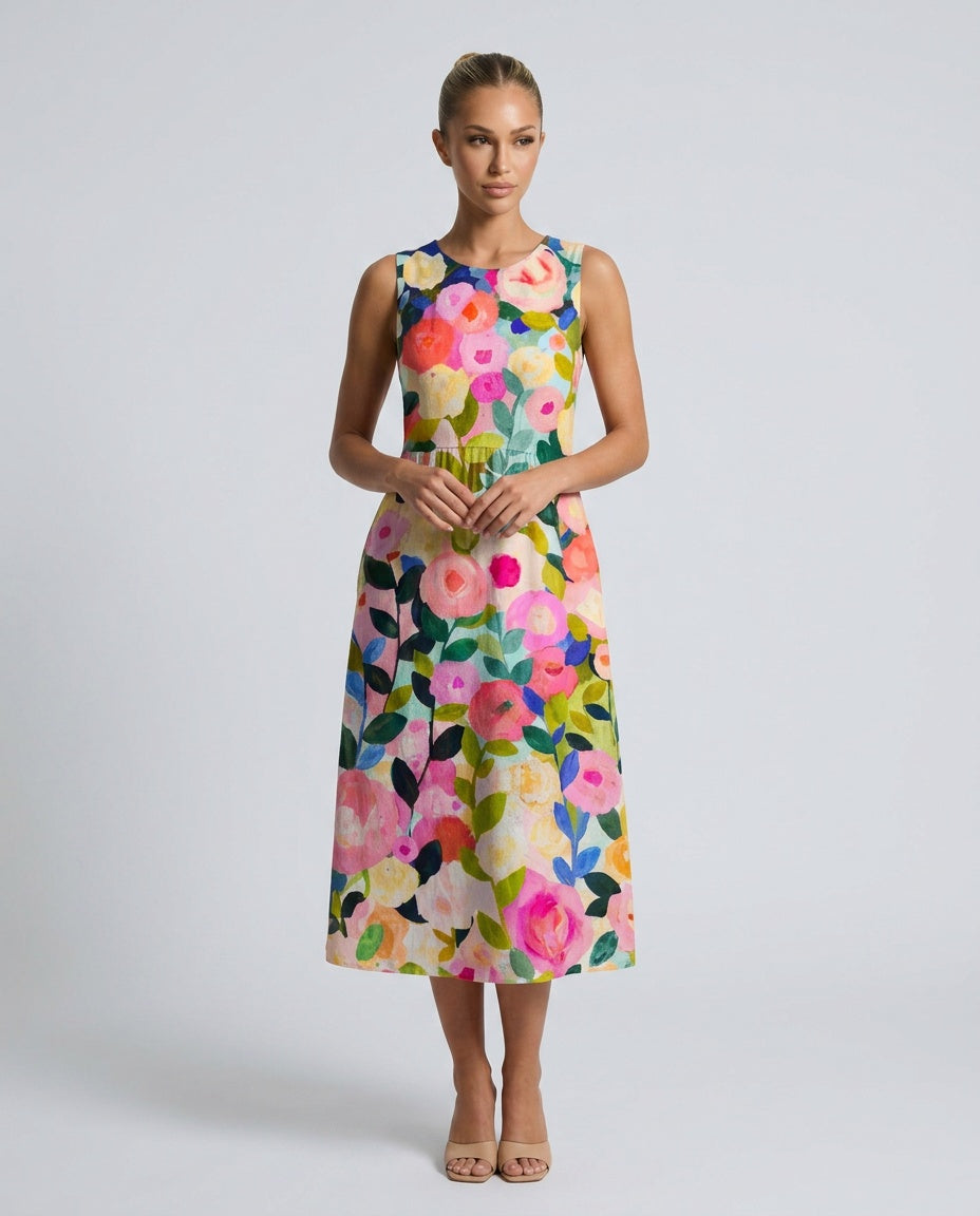 Ines | Floral Print Garden Party Midi Dress