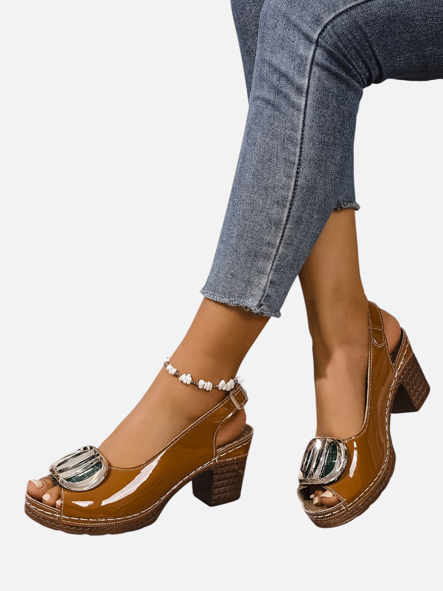 Stella | Glossy Strap Cushioned Heels