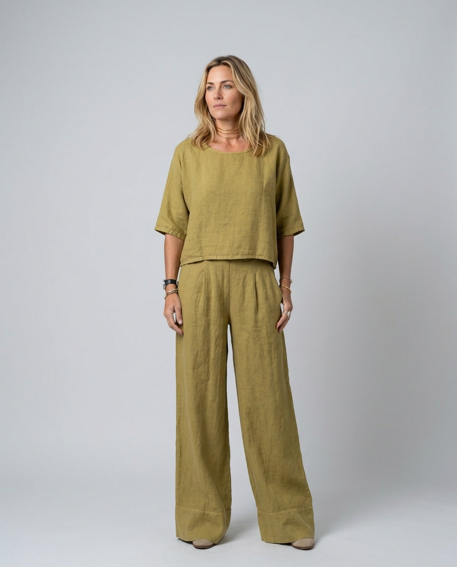 Delphine | 3/4 Sleeve Wide-Leg Linen-Look Co-ord Set