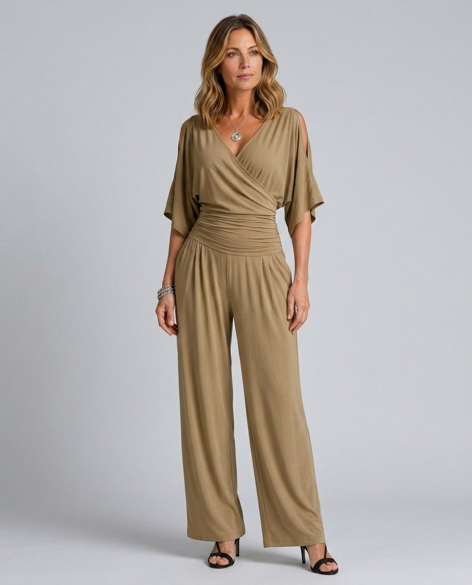 Una | Cold Shoulder Wrap Waist Relaxed Jumpsuit