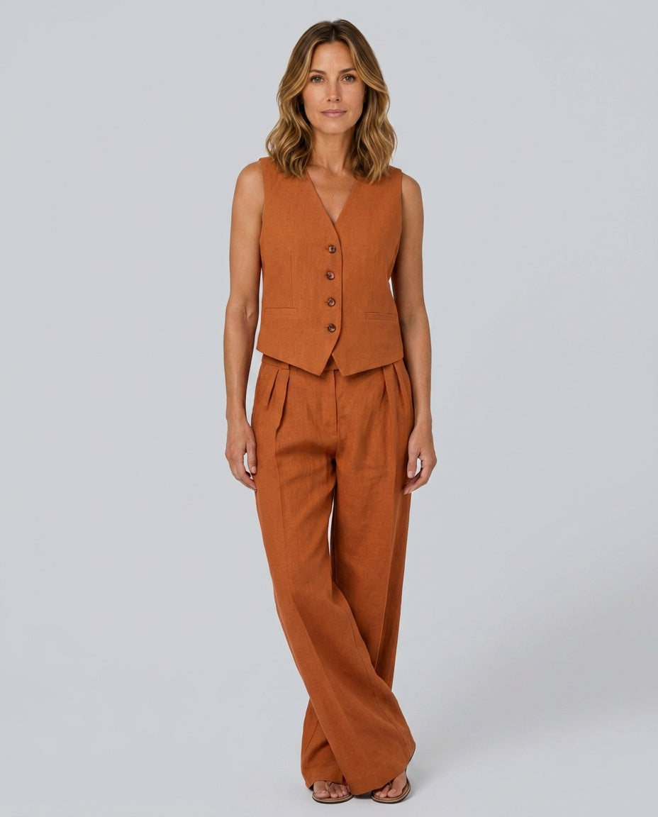 Nina | Sleeveless V-Neck Button Front Wide-Leg Co-ord Set