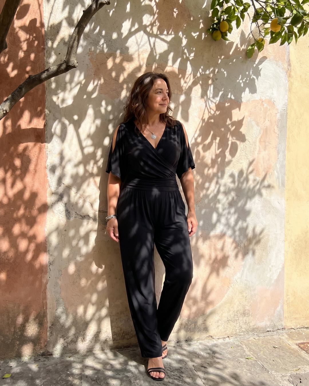 Una | Cold Shoulder Wrap Waist Relaxed Jumpsuit