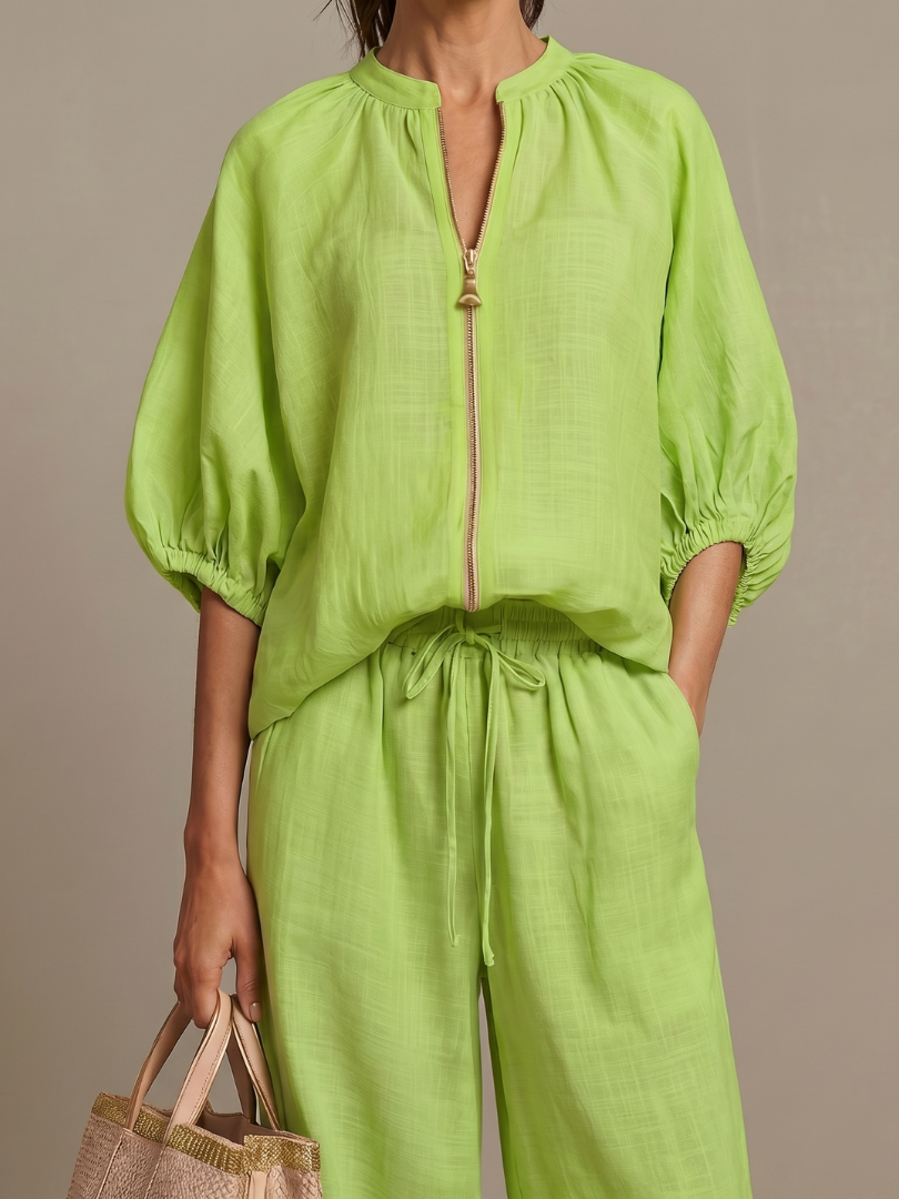 Isabela | Zip Front Blouson Top Wide Leg Co-ord Set