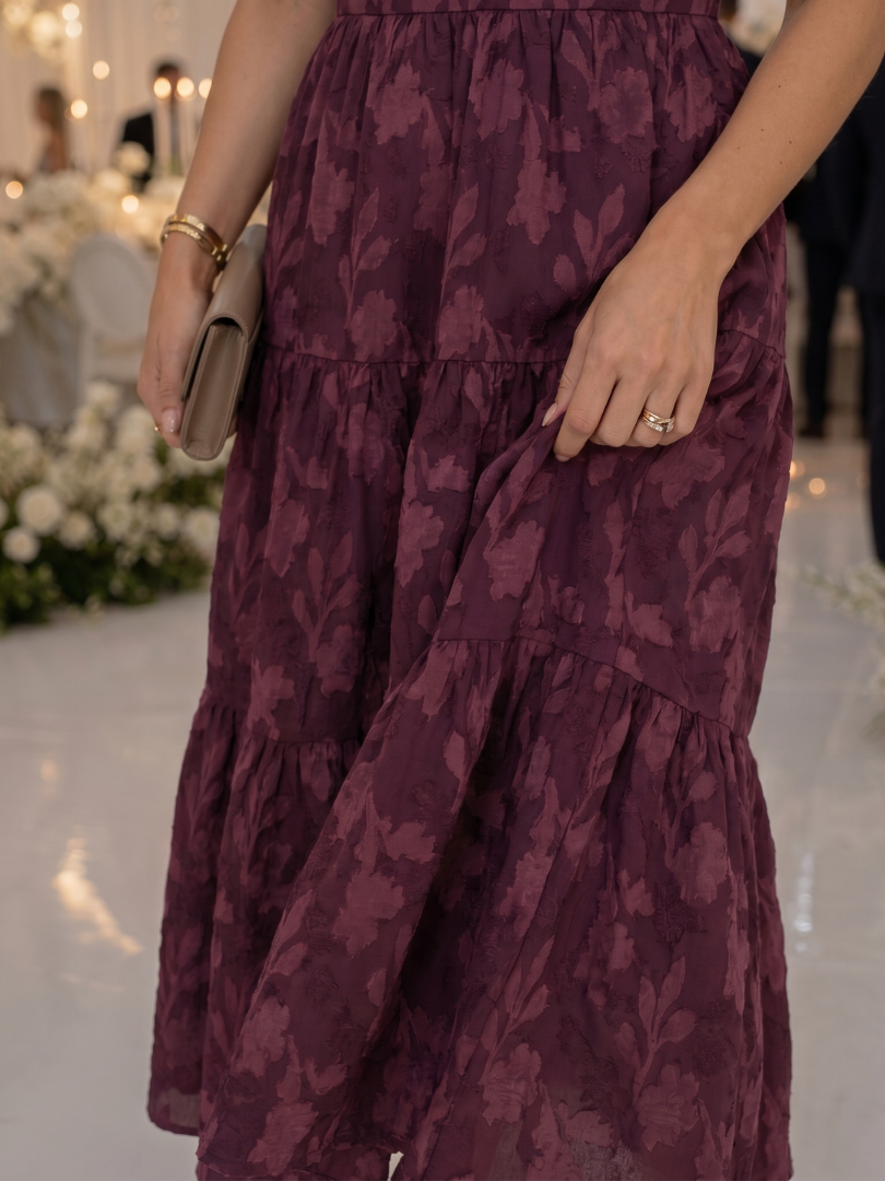 Della | Short Sleeve Textured Floral Midi Dress