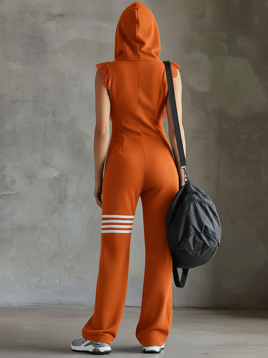 Ryva | Hooded Striped Retro Sports Jumpsuit