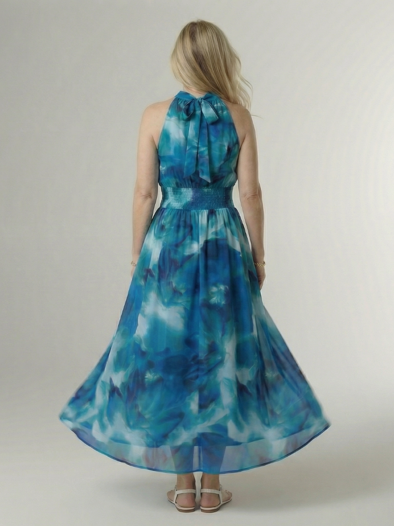 Niamh | Gathered Halter Flowy Midi Dress