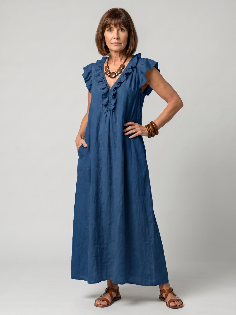 Aurelia | Sleeveless Ruffle Trim Midi Dress