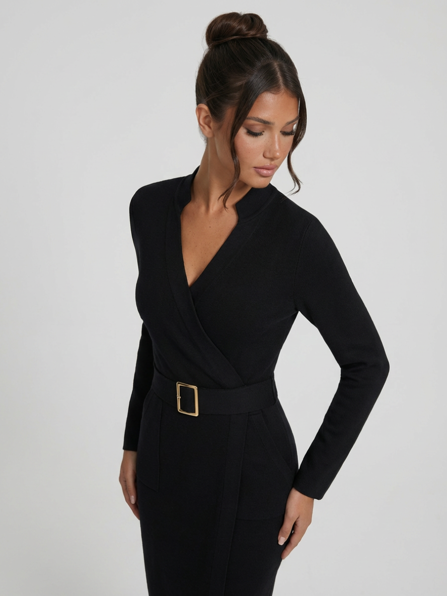 Isolde | Belted Midi Dress with Structured Collar