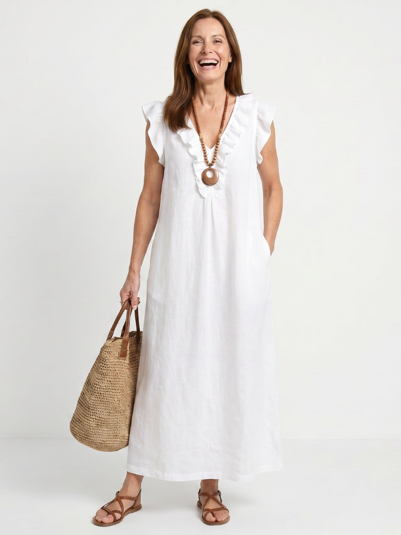 Adara | Ruffle Trim Sleeveless Midi Dress