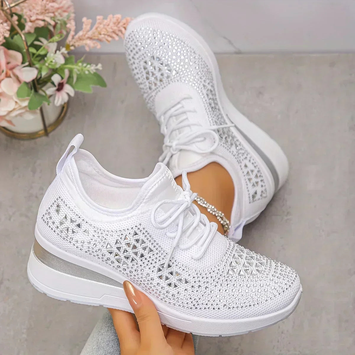 Nuria | Rhinestone Cushioned Platform Sneakers