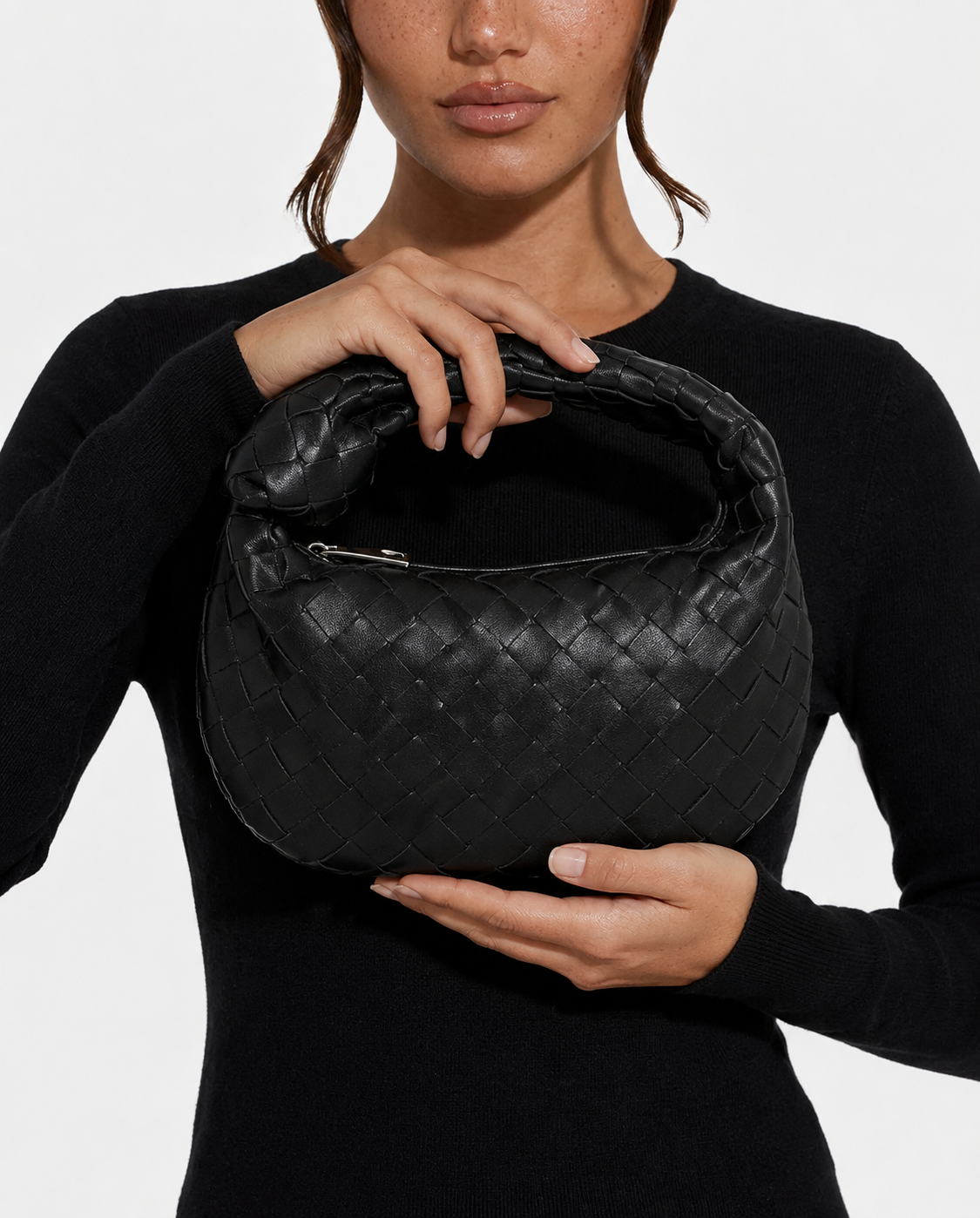 Woven Convertible Mini Bag with Silver Hardware