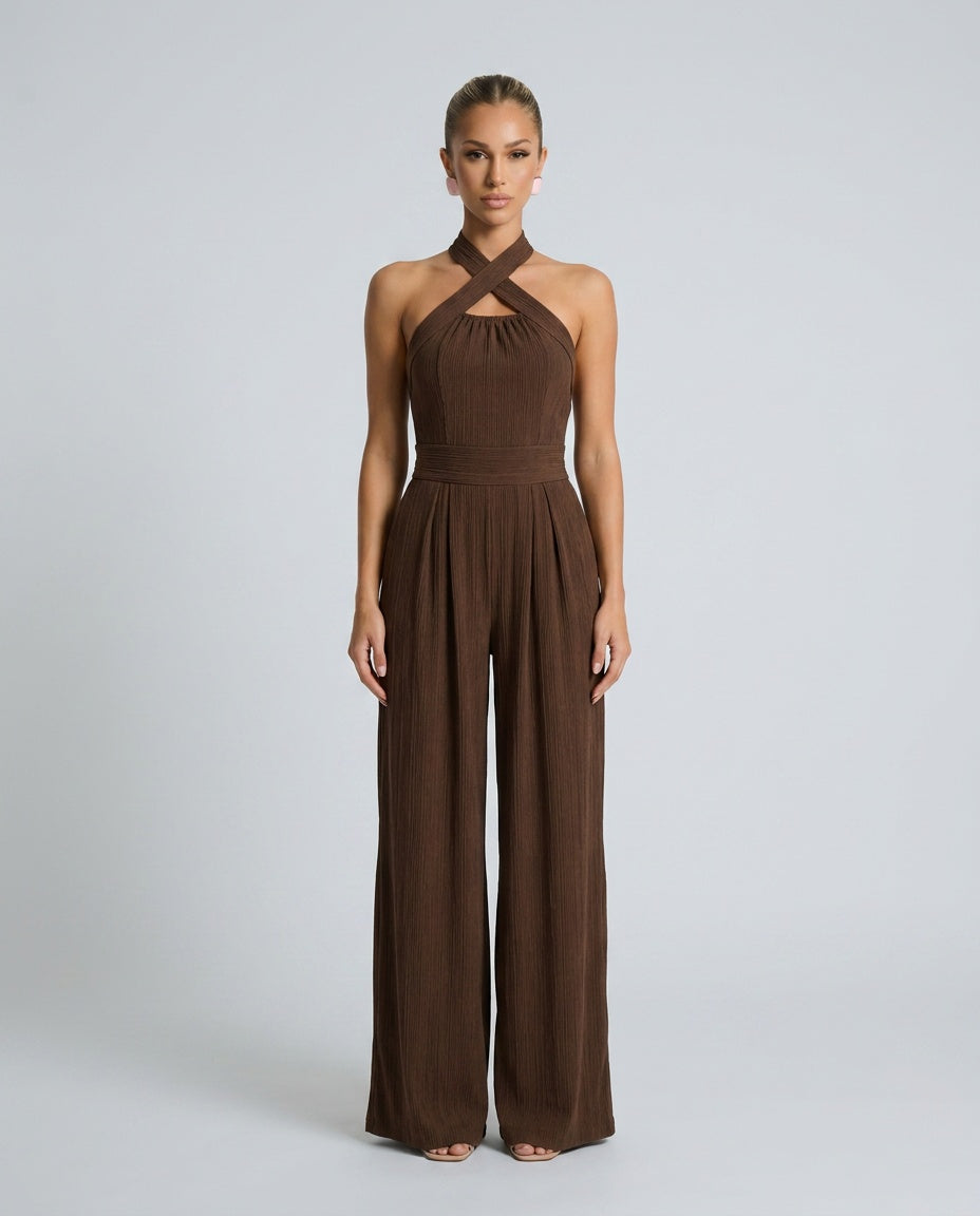 Paloma | Cross Halter Wide-Leg Jumpsuit