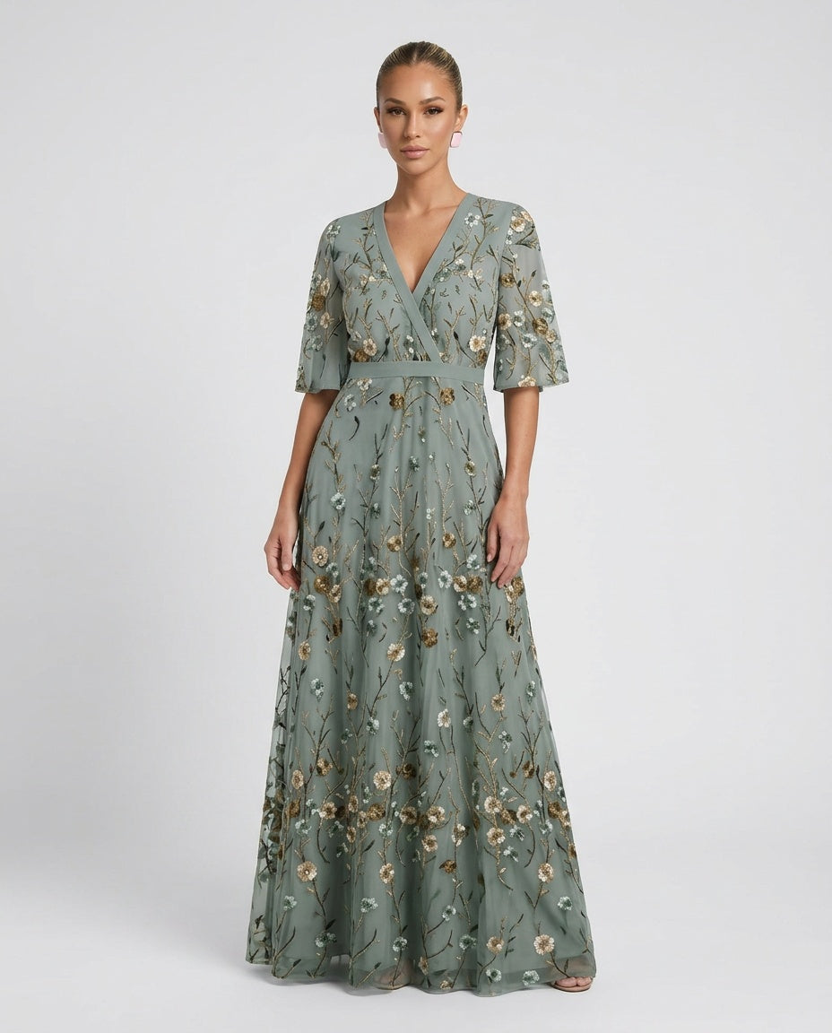 Talia | Floral V-Neck Short Sleeve Maxi Dress